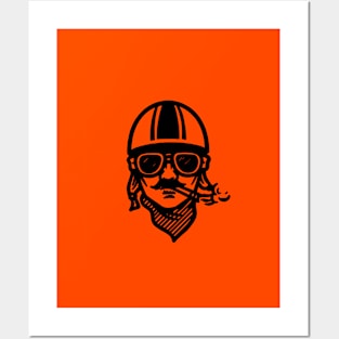 Smoking moustachioed motorcyclist Posters and Art